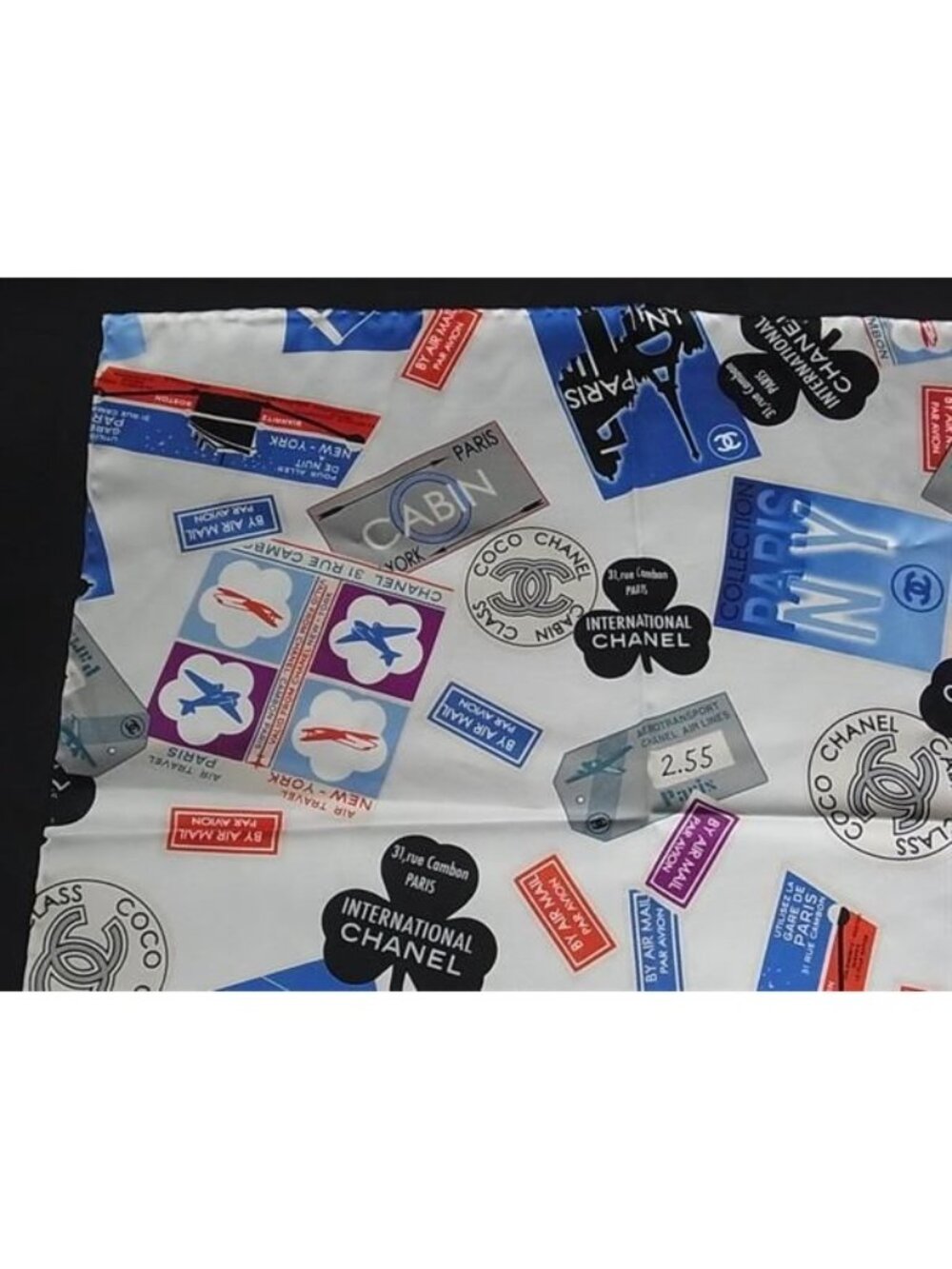 Chanel CC Logo Air Line Silk Scarf Shawl White Multicolor - Picture 3 of 7